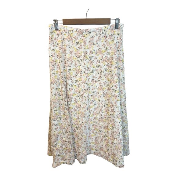 Loft Floral Eyelet Midi Skirt Size 14 Lined Side Zipper Romantic Cottagecore - Picture 4 of 8